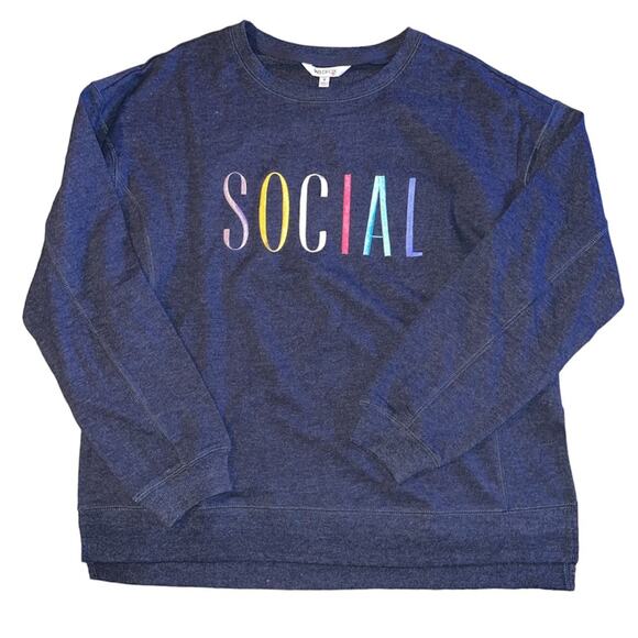 Wildfox SOCIAL Embroidered Blue Sweatshirt size Medium - Picture 1 of 9